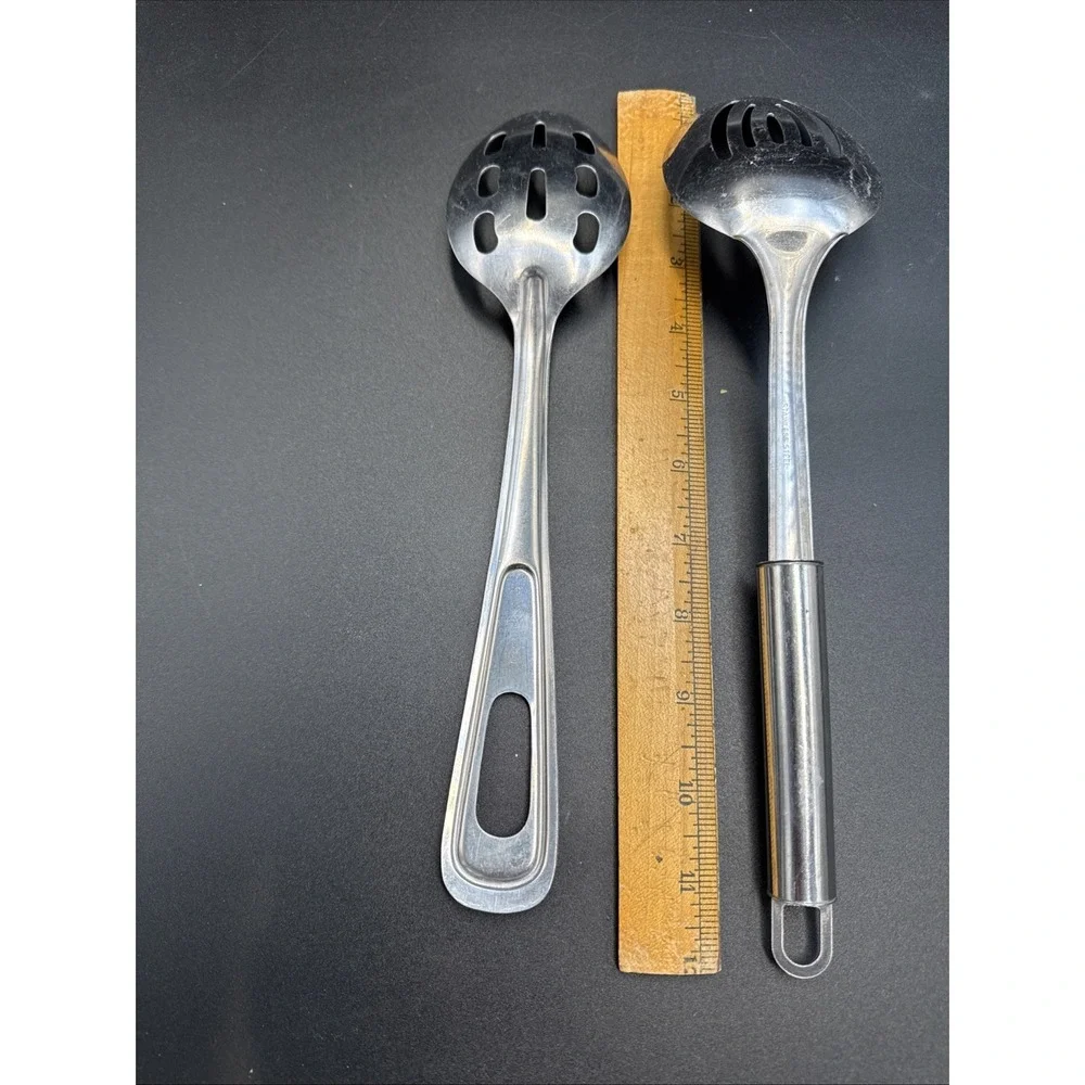 lot of 2 slotted serving spoons stainless‎ steel (one marked Japan)